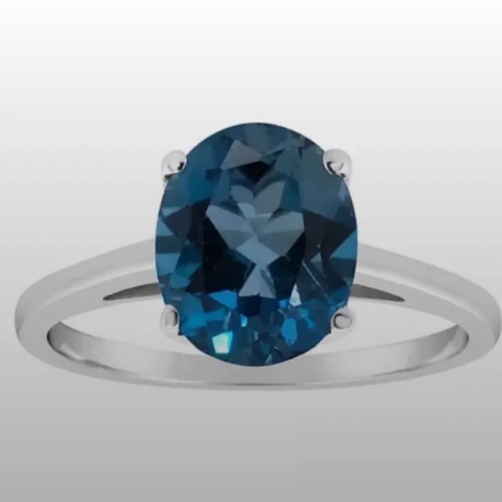 Sz 8 NEW *London Blue*  Oval  3+ CTW Topaz 925 Sterling Silver Ring